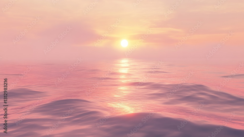 Obraz premium Serene Sunset Over Calm Ocean Waters with Soft Pastel Hues Reflecting on Surface