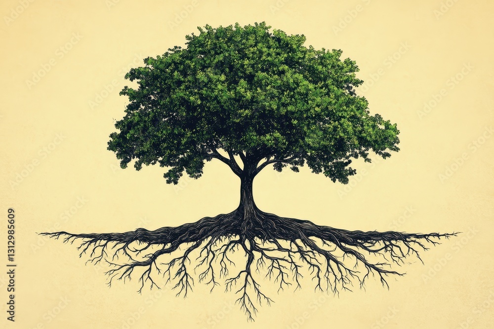 custom made wallpaper toronto digitalDetailed illustration showing a large tree with spreading roots and leaves