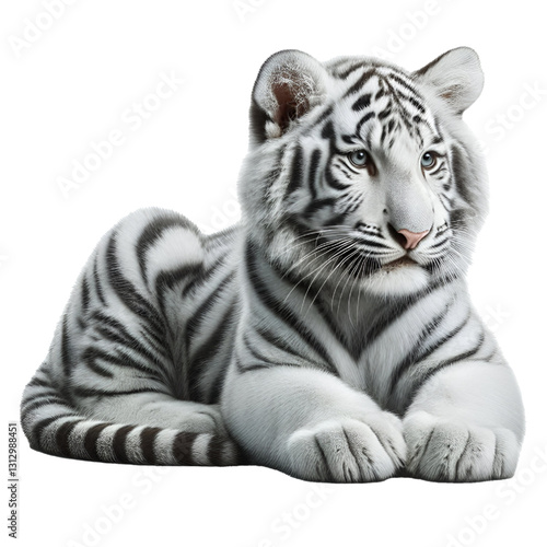 3d sitting white tiger isolated on white background