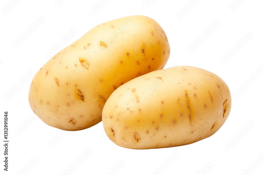 Two large potatoes are sitting on a white background, isolated Two large potatoes are sitting on a white background, isolated