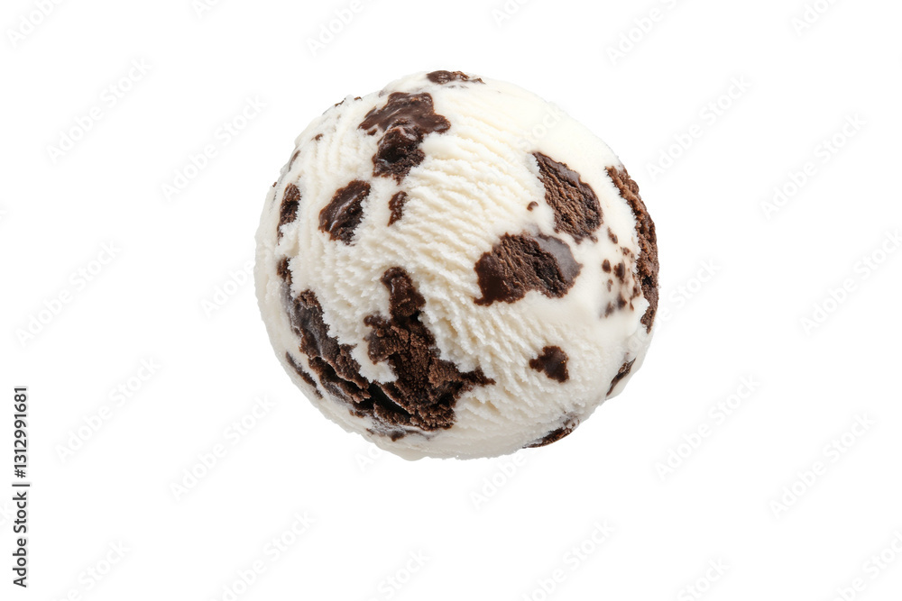 White and brown ice cream with chocolate chips on it, isolated White and brown ice cream with chocolate chips on it, isolated