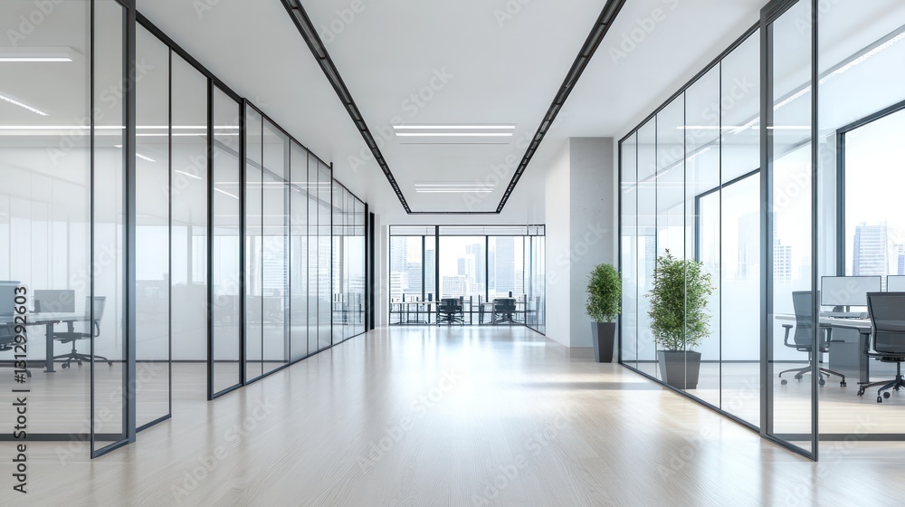 Modern office hallway with city view. Potential stock photo Modern office hallway with city view. Potential stock photo