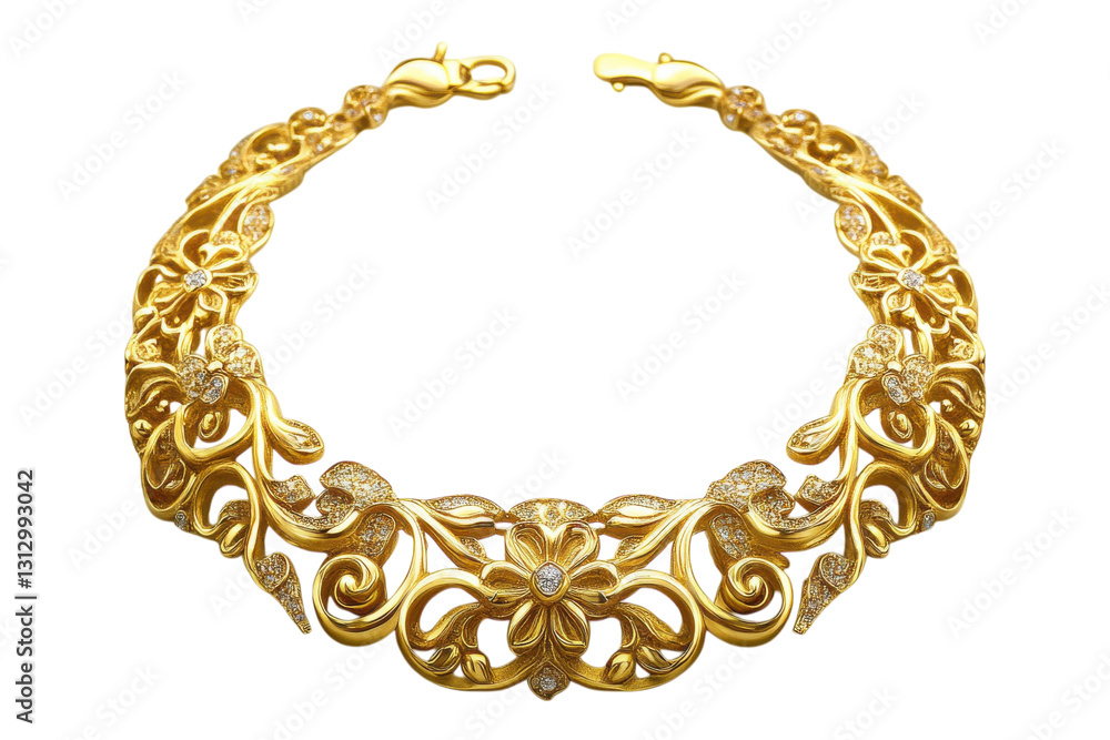 Elegant gold necklace with intricate floral design and sparkling gemstones Elegant gold necklace with intricate floral design and sparkling gemstones