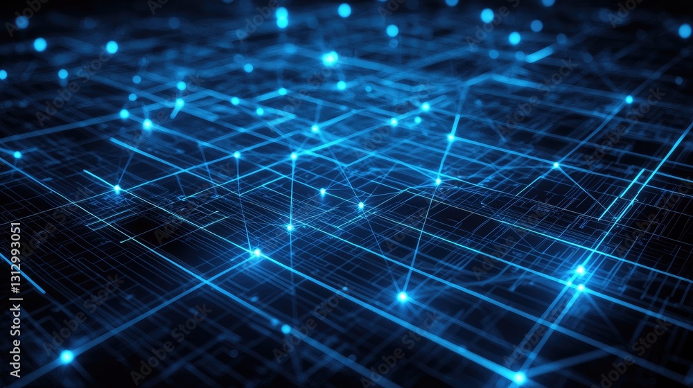 Obraz premium Blue data network. Glowing connections represent complex global communication for AI use