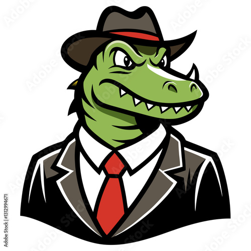  crocodile wearing a mafia suit mascot logo 