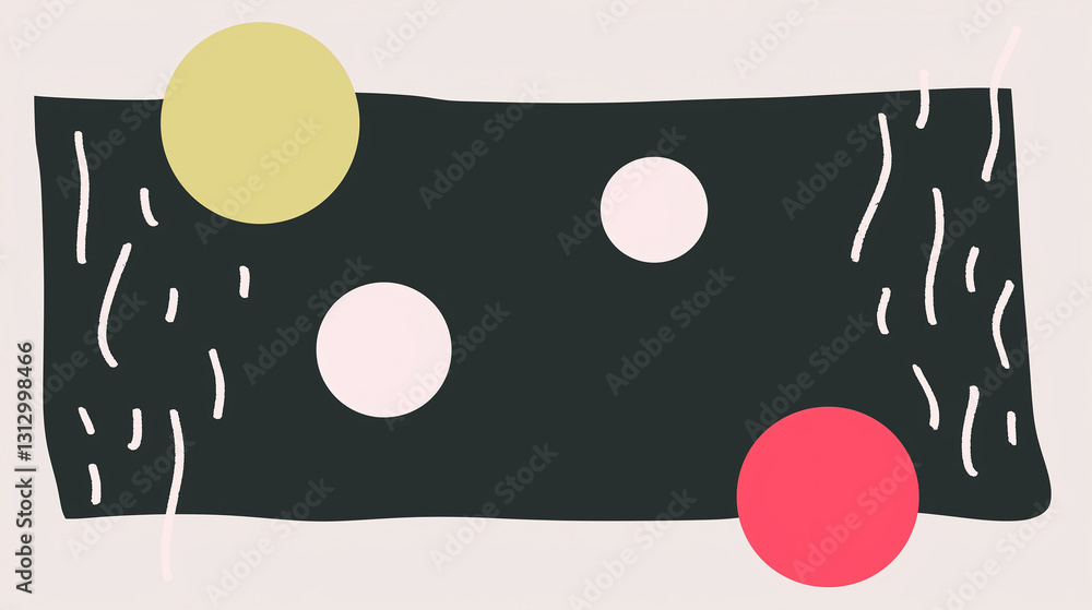 Obraz premium Modern Abstract Graphic Illustration with Bold Circular Shapes, Dotted Patterns, and Wavy Lines in Vibrant Shades of Coral, Olive Green, Black, and White Creating a Stylish Contemporary Design
