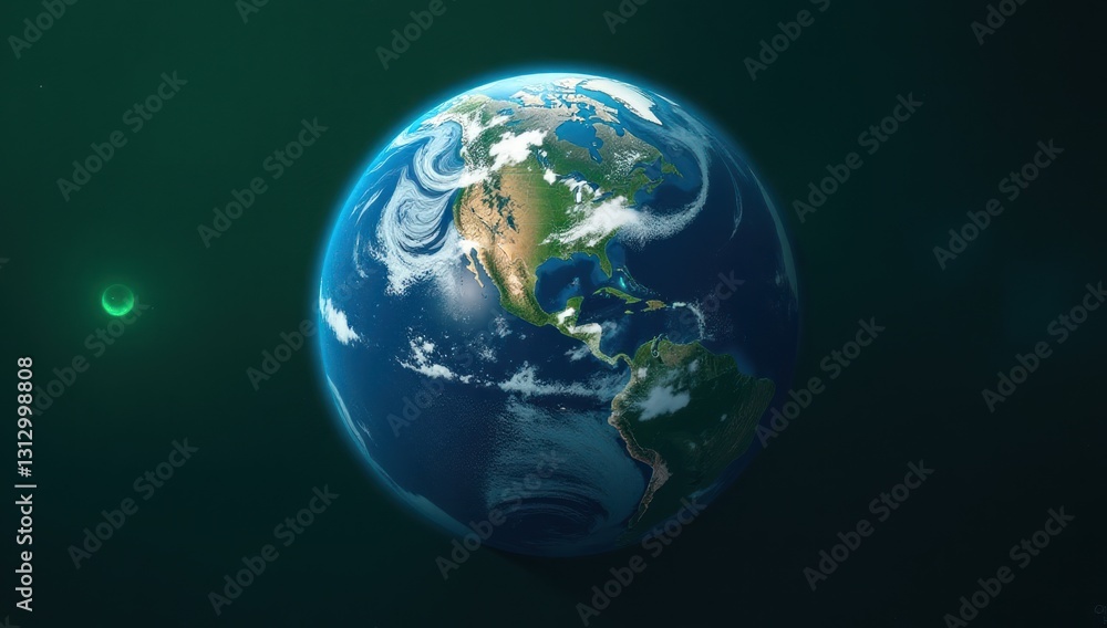 Naklejka premium Green Earth Globe in Space View from Above. Ideal for educational projects about Earth science, illustrating global perspectives, environmental themes, showcasing continents and geography