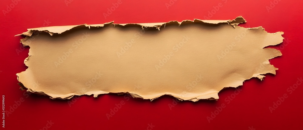 Torn Beige Paper on Red Background Texture Torn Beige Paper on Red Background Texture