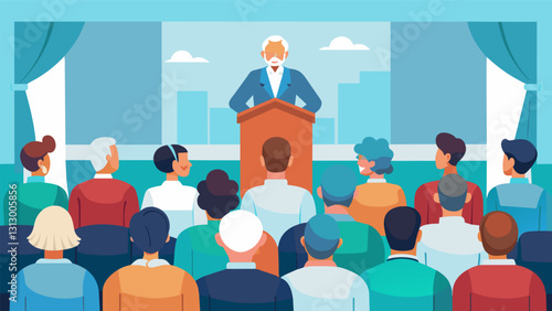As the speakers took the stage the audience listened attentively eager to learn about strategies for promoting healthy aging in their community.. Vector illustration