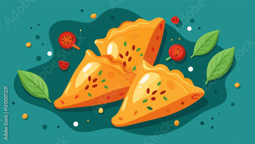 Perfectly flaky puff pastry pockets stuffed with a hearty filling of lentils root vegetables and aromatic es.. Vector illustration