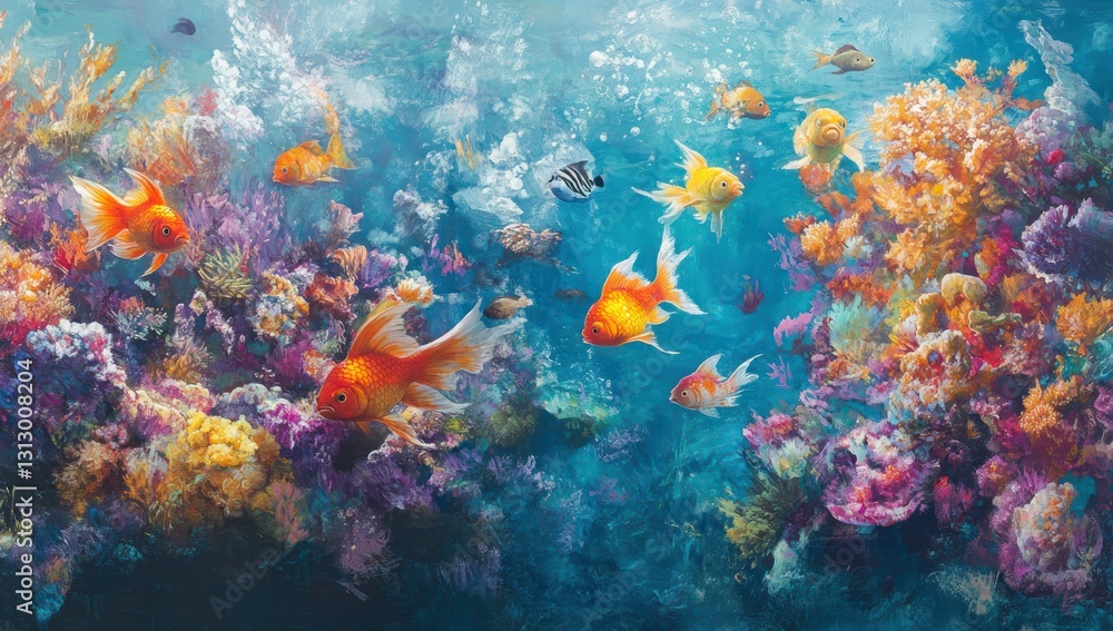 Fototapeta premium Vibrant coral reef fish swimming, underwater scene, ocean background, aquarium decor