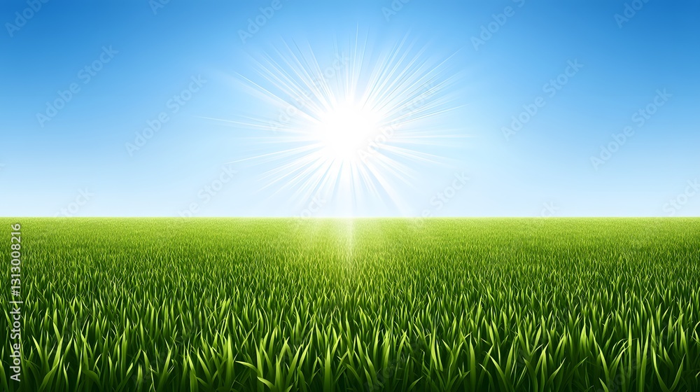Vibrant Green Grass Field Under Sunny Sky Vibrant Green Grass Field Under Sunny Sky
