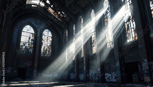 The sun is shining through the stained glass windows of a building