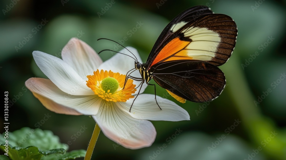 A butterfly resting on a Japanese anemone flower, showcasing the harmony between pollinators and nature. A butterfly resting on a Japanese anemone flower, showcasing the harmony between pollinators and nature.