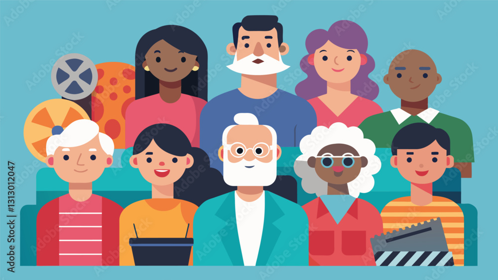 Audiences can expect a diverse lineup of films that challenge societal stereotypes and offer new perspectives on what it means to be a senior in todays world.. Vector illustration Audiences can expect a diverse lineup of films that challenge societal stereotypes and offer new perspectives on what it means to be a senior in todays world.. Vector illustration