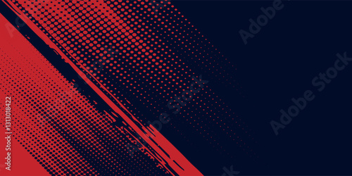 Red halftone dots blue color pattern gradient grunge texture background. Dot pop art comic sport style  red modern