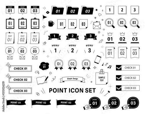 数字　タイトル　リボン　POINT　CHECK　デザイン　フレーム　ベクター　線画　セット　飾り　あしらい