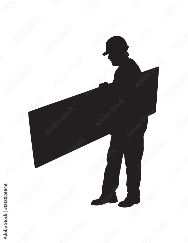 Construction Laborer Silhouette, Construction Worker Silhouette Vector. High-Quality Silhouette Vector