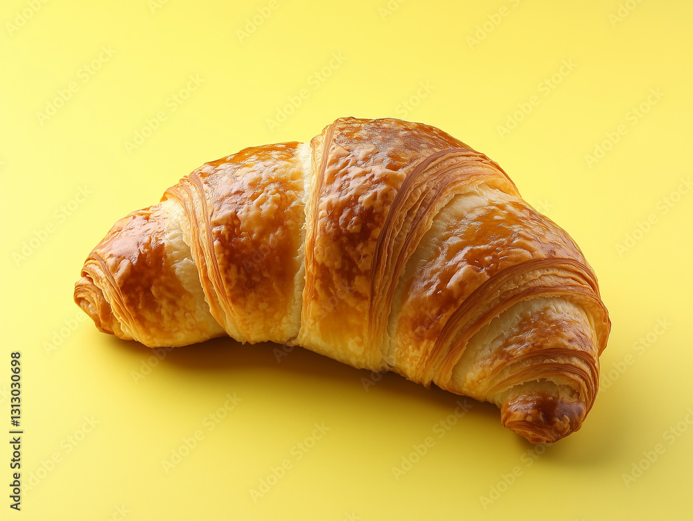 Freshly baked croissant with a golden crust isolated on a solid color background Freshly baked croissant with a golden crust isolated on a solid color background