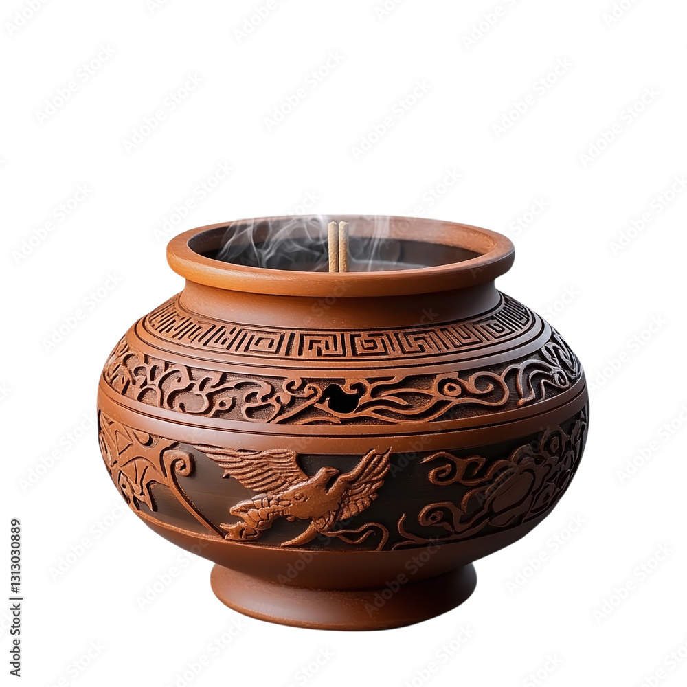 Incense burner with oriental design isolated on transparent background Incense burner with oriental design isolated on transparent background
