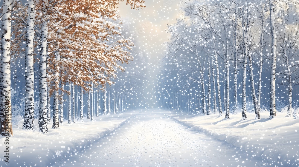 The tranquil snow scenery in the winter forest The tranquil snow scenery in the winter forest