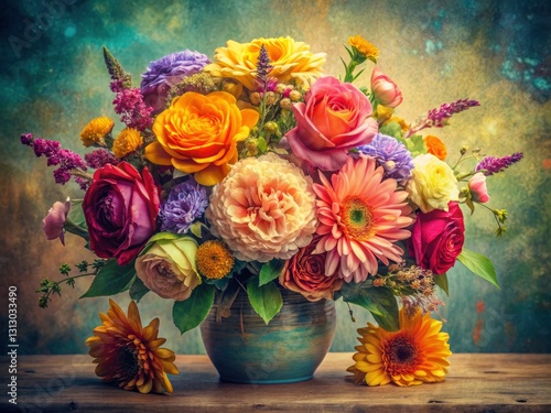 Wallpaper Mural Vintage Floral Photography: Vibrant Bouquet, Colorful Flowers, Retro Still Life Torontodigital.ca