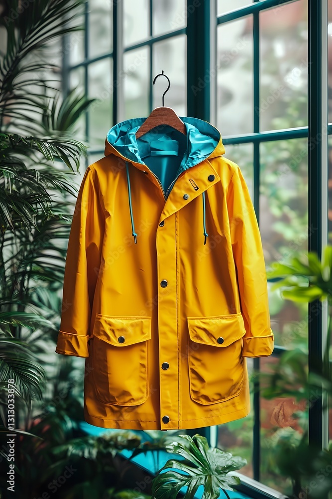 Fototapeta premium Raincoat on the wall under soft light