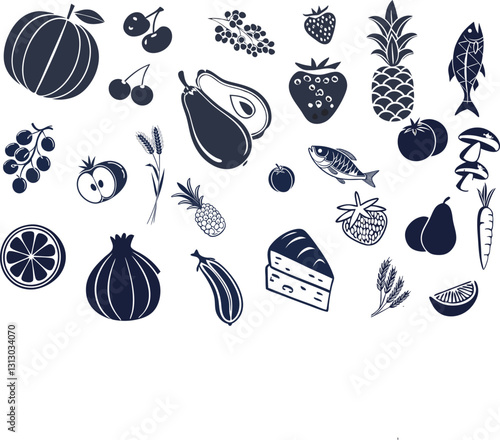   food product items set silhouette vector illustration