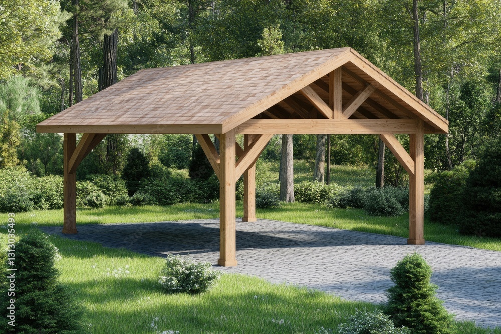 Detailed Visual of Wooden Roof Construction of Outdoor Carport, High Detail, 8K Detailed Visual of Wooden Roof Construction of Outdoor Carport, High Detail, 8K