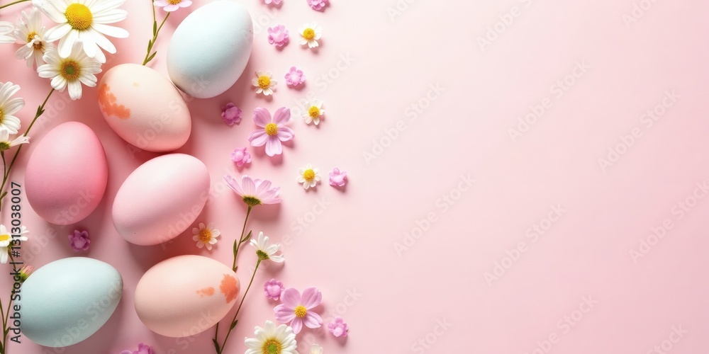 Easter Eggs & Spring Flowers: A Pastel Pink Canvas for Your Text Easter Eggs & Spring Flowers: A Pastel Pink Canvas for Your Text