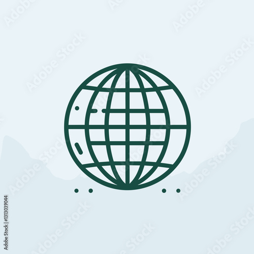 Minimalist vector globe icon with meridians and parallels
