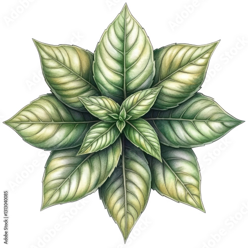 Vibrant green leaves illustration nature botanical art close-up