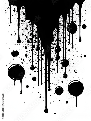Black paint, ink splash, brushes ink droplets, blots. Black ink splatter background, isolated on white. Vector illustration.