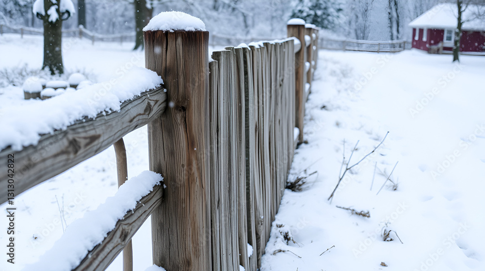 Εκτύπωση καμβά wooden fence in the snow