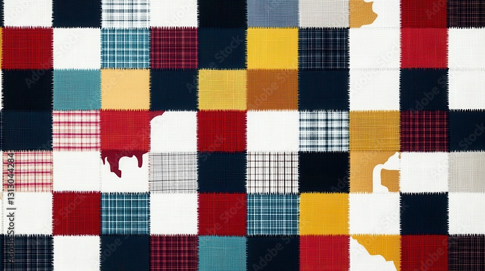 Abstract textile pattern featuring a vibrant patchwork of checkered designs, showcasing warmth and cozy aesthetics Abstract textile pattern featuring a vibrant patchwork of checkered designs, showcasing warmth and cozy aesthetics