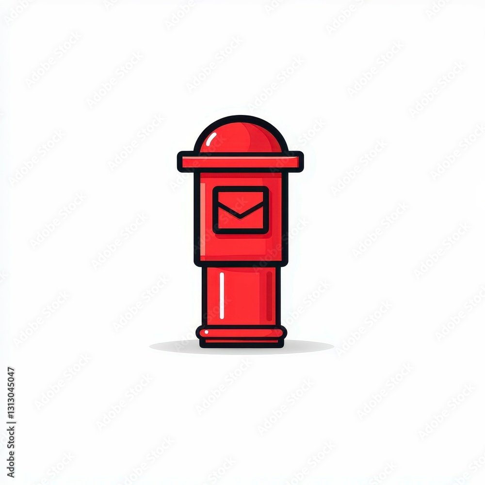 Illustrative red mailbox standing prominently against a clean, white background, representing mail and communication. Illustrative red mailbox standing prominently against a clean, white background, representing mail and communication.