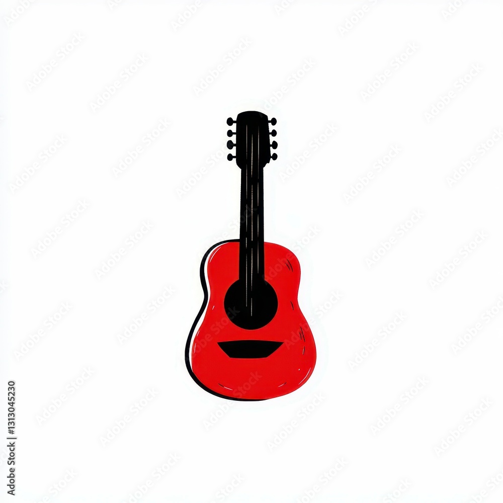 Naklejka premium A vibrant and artistic illustration of a red acoustic guitar against a clean white background, emphasizing musical creativity.