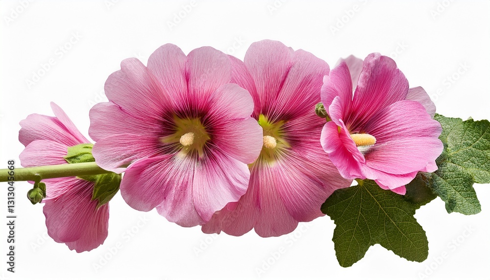 stem with pink flowers of a hollyhock isolated stem with pink flowers of a hollyhock isolated