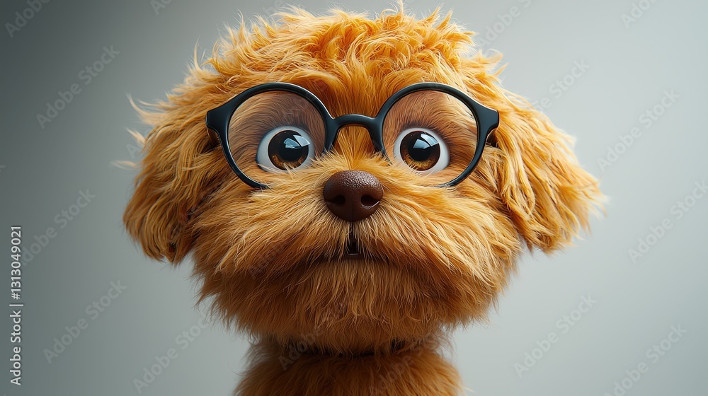 A fluffy 3D dog with oversized glasses, making a silly face, capturing a humorous and playful mood, on a clean white background. A fluffy 3D dog with oversized glasses, making a silly face, capturing a humorous and playful mood, on a clean white background.