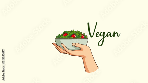 A fresh vegan salad held in a hand, symbolizing a healthy, sustainable, and eco-friendly lifestyle. Perfect for the plant-based diet.