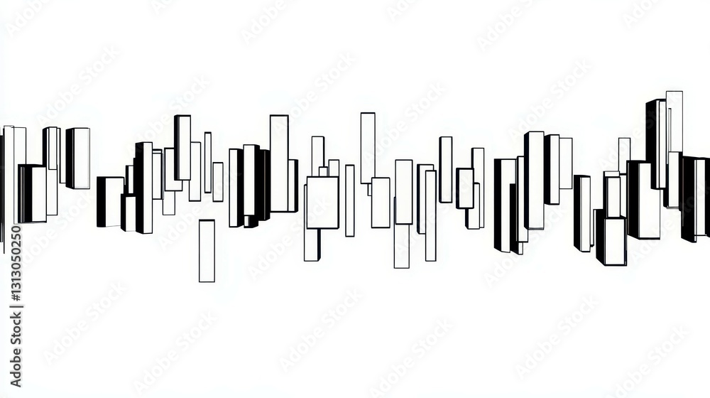 Abstract black and white cityscape illustration featuring tall rectangular shapes against a minimalistic background Abstract black and white cityscape illustration featuring tall rectangular shapes against a minimalistic background