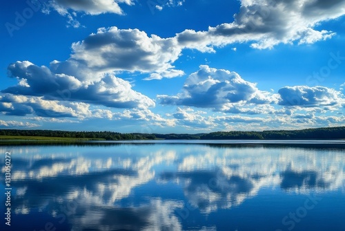 Blue Sky Reflection in Calm Lake Water