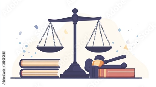 Justice scales with books and gavel, legal concept, fair judgment photo