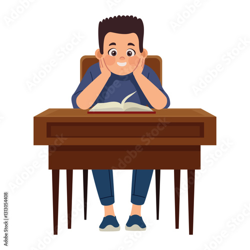 Student at Desk Sitting Thinking