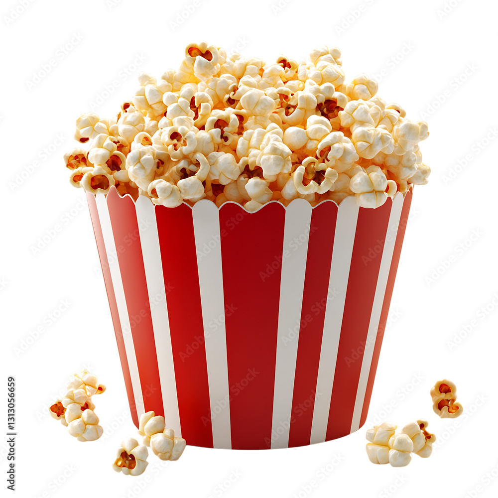 A Fluffy 3D Cartoon Popcorn Bucket with Soft Glowing K Isolated on Transparent Background A Fluffy 3D Cartoon Popcorn Bucket with Soft Glowing K Isolated on Transparent Background