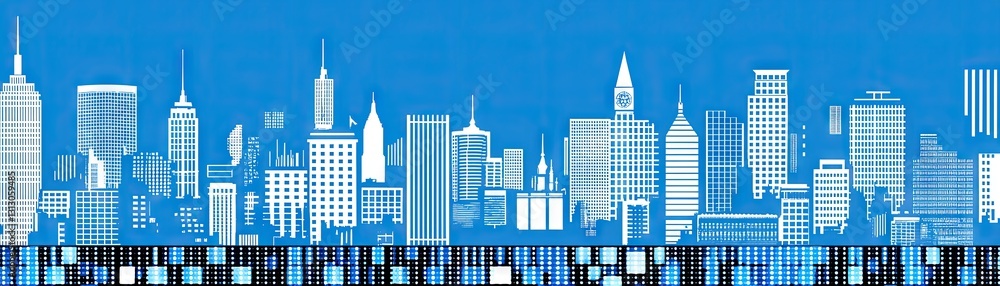 Fototapeta premium City skyline with digital blocks, vector design, for websites or presentations