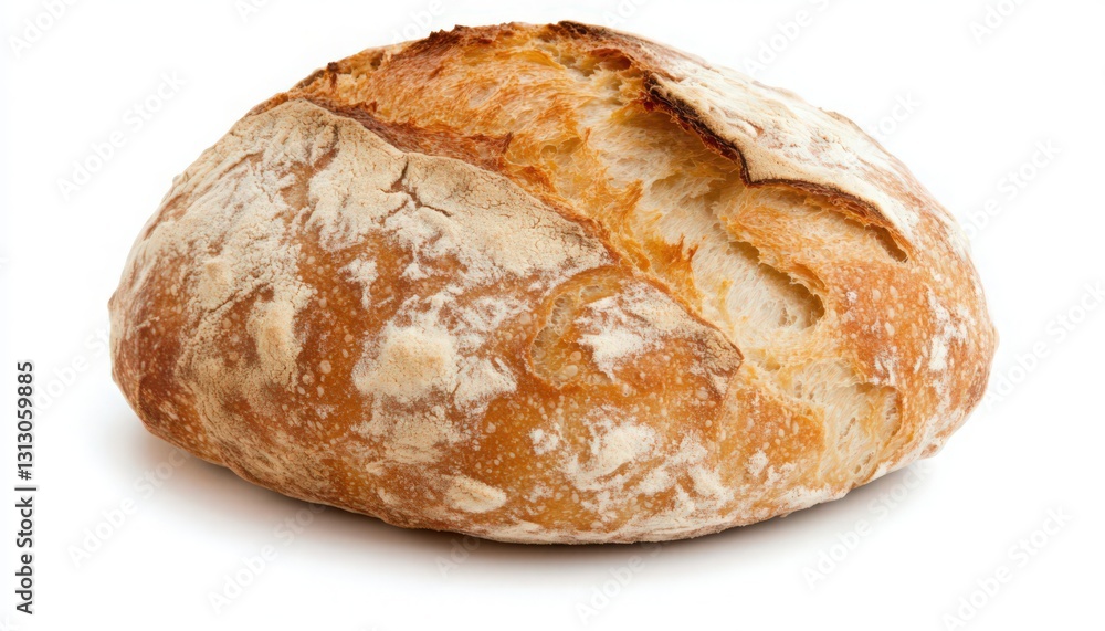 Golden Brown Crust Artisan Sourdough Bread on White Background Golden Brown Crust Artisan Sourdough Bread on White Background