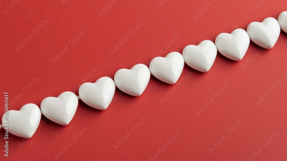 White heart shapes on a red background. Love and Valentine's Day concept. White heart shapes on a red background. Love and Valentine's Day concept.