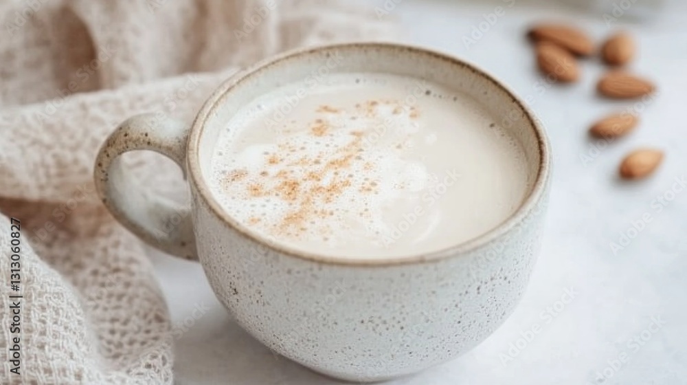 Cozy Coffee Cup with Almonds and Warm Textures in Natural Light Cozy Coffee Cup with Almonds and Warm Textures in Natural Light