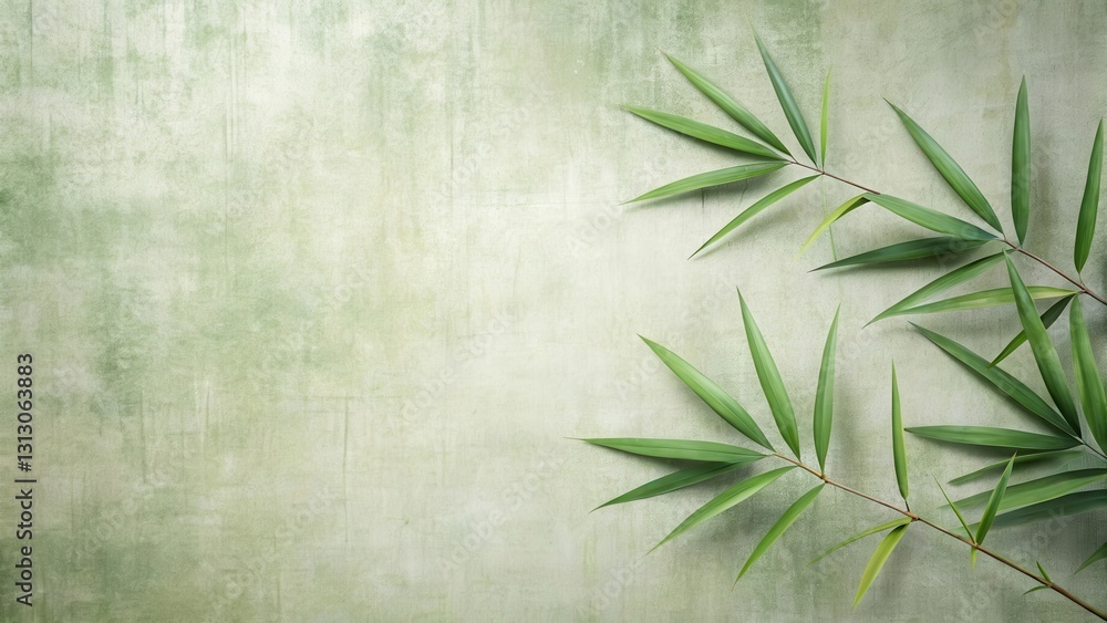 Serene Green Foliage Arranged on a Textured Surface, Ideal for Relaxation and Wellness Designs